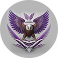 A purple eagle with wings spread and an emblem on the back.