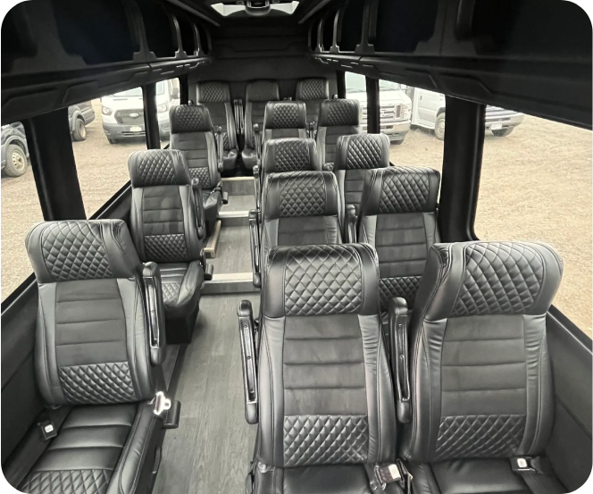 A large bus with many seats in it