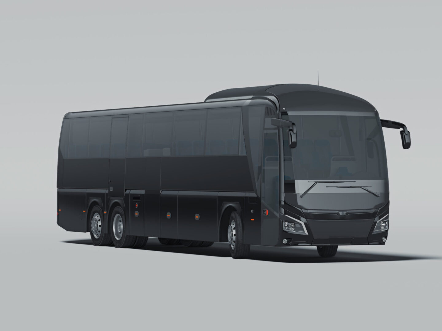 Modern,Black,Realistic,Bus,Isolated,On,Gray,Background.,3d,Rendering.